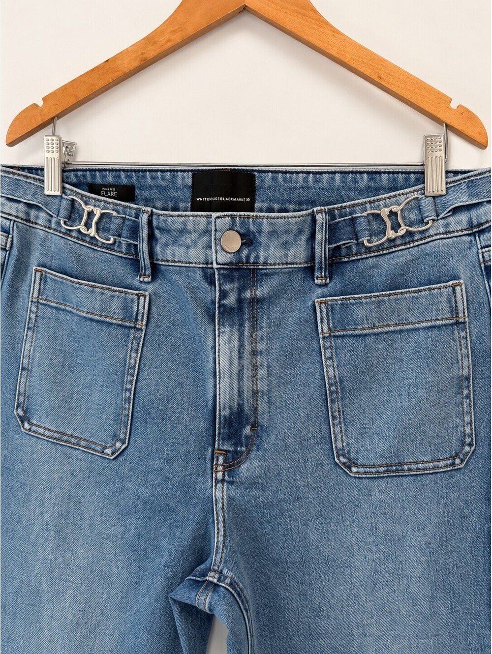 White House Black Market High-Rise Novelty Waistband Flare Jeans Size 14 - Picture 3 of 5